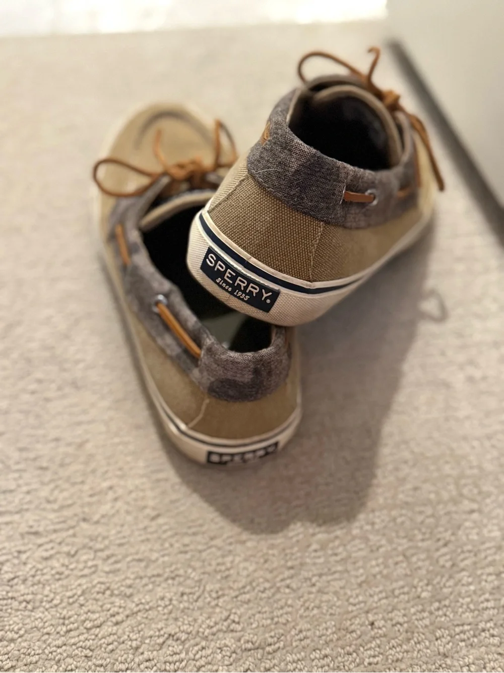 Sperry Two-Tone Tan and Gray Canvas Boat Shoes